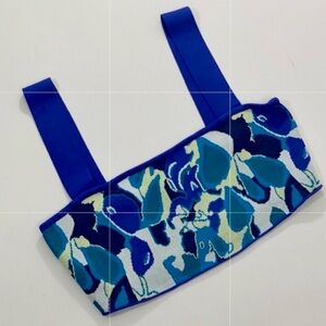 STAUD Pacific Paradise Knit Crop Top Blue Square Neck Resort Vacation Coastal L